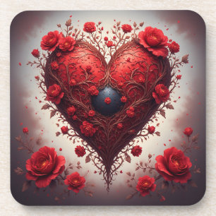 Porta-copo Desenho de Coração Floral Vermelho Com Flores em F