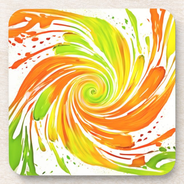 Porta-copo Desenho de Espiral Verde e Laranja (Frente)