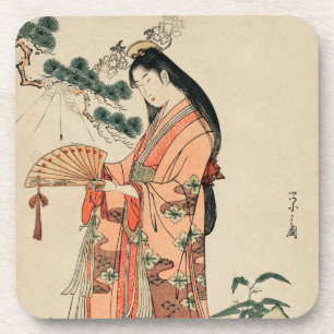 Porta-copo Desenho de madeira da antiga mulher japonesa