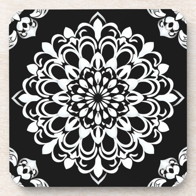 Porta-copo Desenho de Mandala Preto e Branco (Frente)