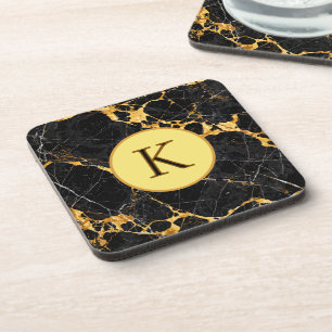 Porta-copo Desenho de Mármore Nero Portoro Luxo Preto Dourado