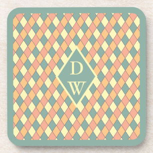 Porta-copo Desenho de Monograma de Diamante Harlequin Pastel