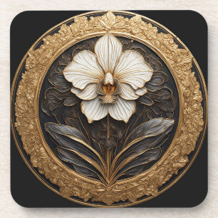 Porta-copo Desenho de Orquídea Dourada Elegante
