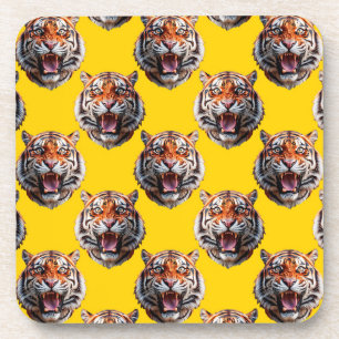 Porta-copo Desenho de padrão de cabeça de tigre amarelo