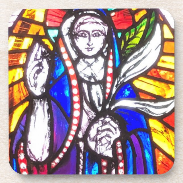 Porta-copo Desenho de Vitral com Figura Religiosa. (Frente)