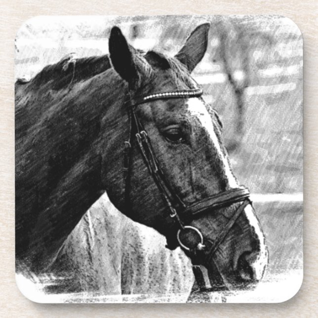 Porta-copo Desenho do Cavalo Branco Negro (Frente)