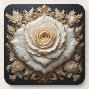 Porta-copo Desenho Floral de Marfim Ornamentado com Rosa Bran