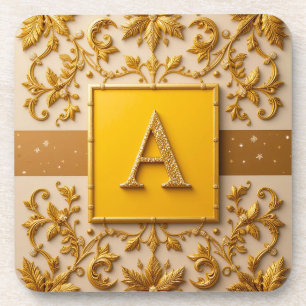 Porta-copo Desenho Intricado da Letra A com Bordas Douradas