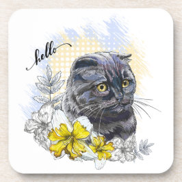 Porta-copo Desenho manual de gata britânica negra engraçada c