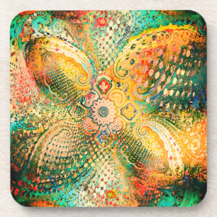Porta-copo Desenho Paisley em Tons Vibrantes de Amarelo e Ver