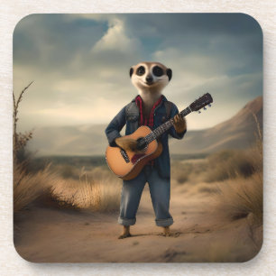 Porta-copo Desert Blues: Um dama de guitarra Denim Meerkat,