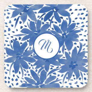 Porta-copo Design de Aquarela Floral Azul Personalizada
