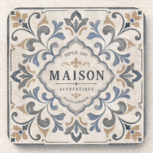 Porta-copo Design de Azulejo Ornamental Vintage com Tipografi