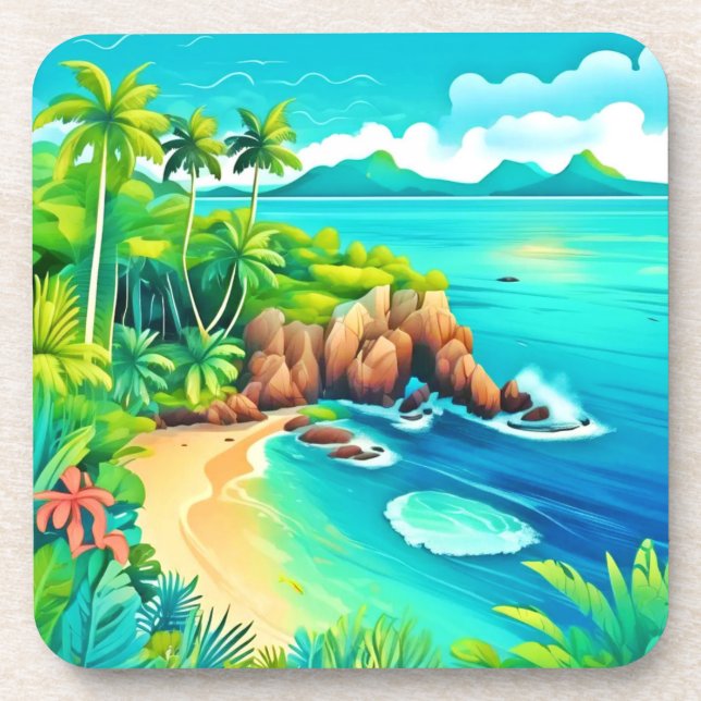 Porta-copo Design de Blisagem Costeira Tropical (Frente)