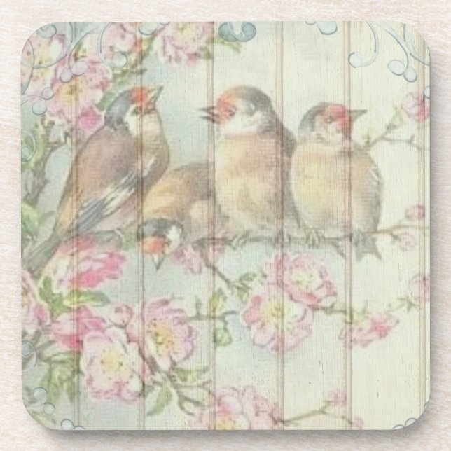 Porta-copo Design de Flores e Pássaros Desbotados em Estilo S (Frente)