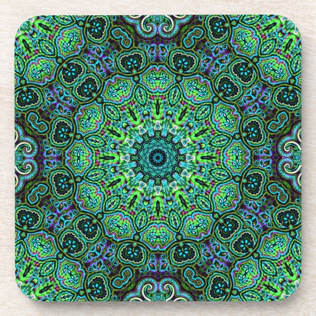 Porta-copo design de mandala verde esmeralda (Frente)