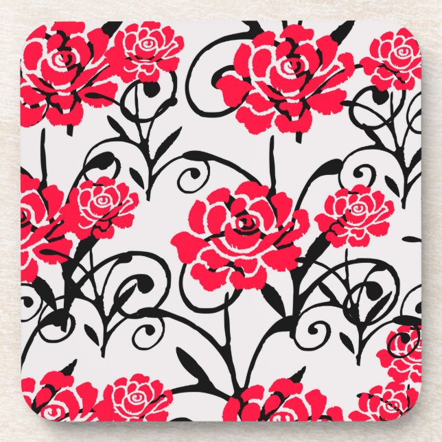 Porta-copo Design de Padrão de Ilustração Floral da rosa verm (Frente)