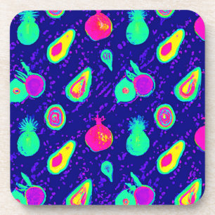 Porta-copo Design de Padrão de Neon Fruta Vibrante