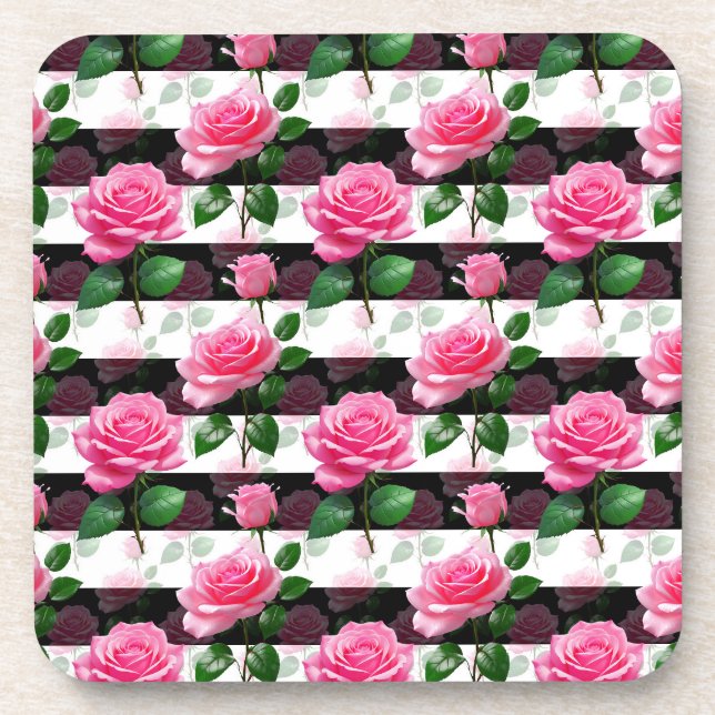 Porta-copo Design de Padrão de Rosa de Flor em Segundo Plano  (Frente)