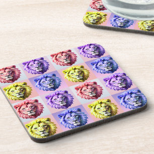 Porta-copo Design de padrão xadrez cabeça de leão cor pastel