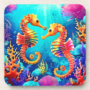 Porta-copo Design de Par Colorida de Cavalo de Mar
