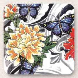 Porta-copo Design de Peony Amarelo e de Tatuagem de Borboleta