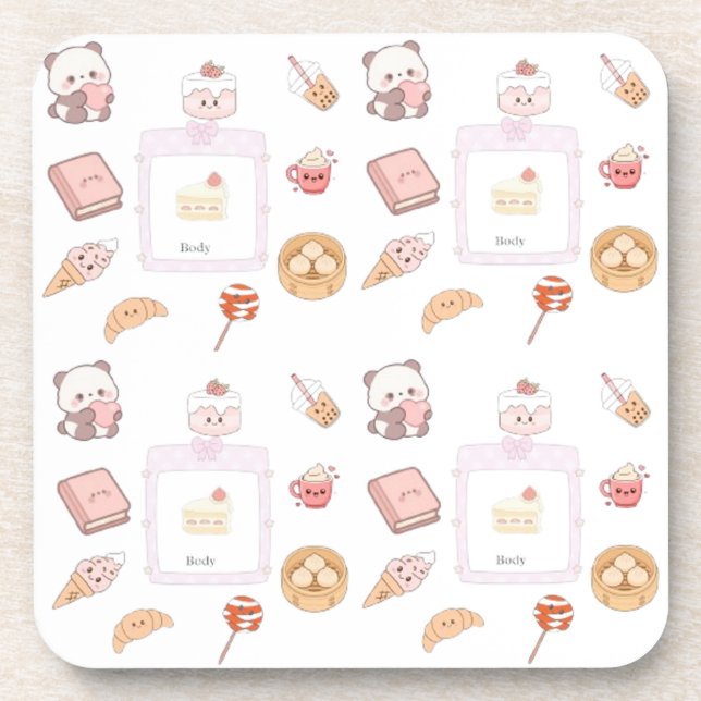Porta-copo Design de Sobremesa Doces Rosa Kawaii Fofo (Frente)