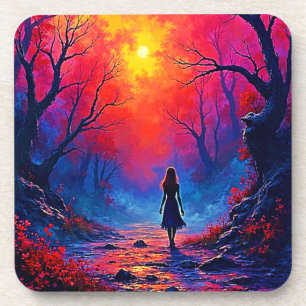 Porta-copo Design de Solidão da Garota da Floresta Mágica