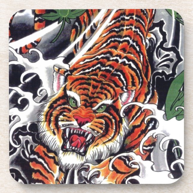 Porta-copo Design de Tigre e Mapeamento Japonês (Frente)