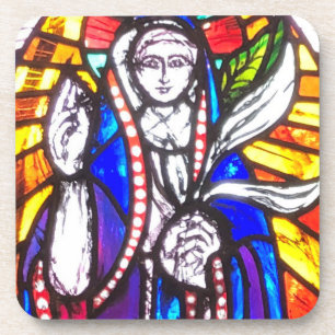 Porta-copo Design de Vidro Arranjado com Figura Religiosa.