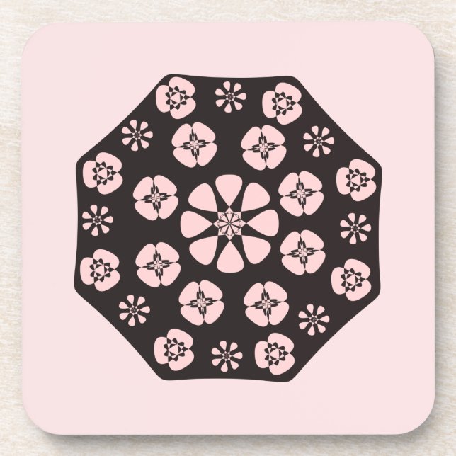 Porta-copo Design Floral Preto/Rosa (Frente)