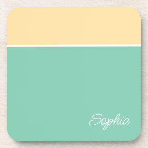 Porta-copo Design Geométrico, Amarelo Pálido e Teal, Nome do