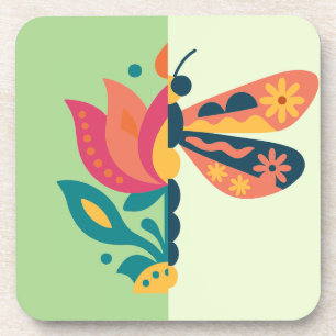 Porta-copo design gráfico de inseto e flor divertido