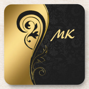 Porta-copo Design Preto Elegante E Luxuoso Dourado Monograma