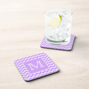 Porta-copo Design roxo e branco de Chevron. Monograma feito