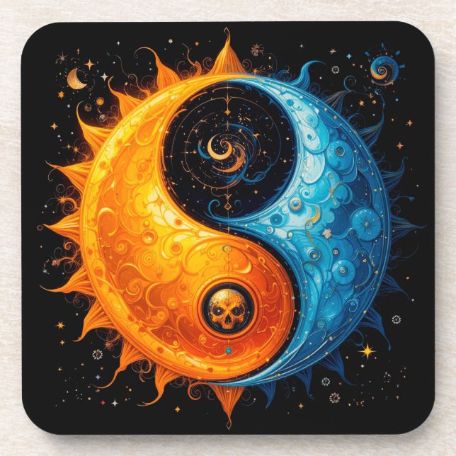 Porta-copo Design Yin Yang Representando Sol e Lua (Frente)