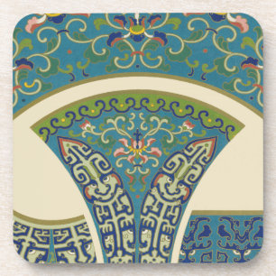 Porta-copo Designs orientais azuis com caras sorridentes