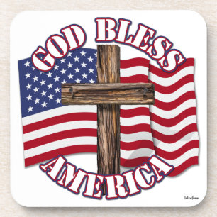 Porta-copo Deus abençoe American com EUA Flag & Cross