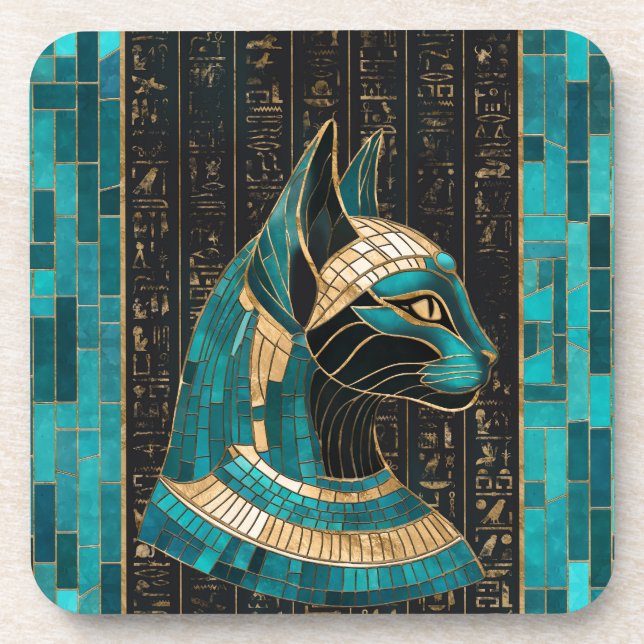 Porta-copo Deusa Gato Egípcia Bastet - Arte Mosaica (Frente)