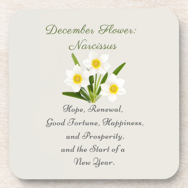 Porta-copo Dezembro Nascimento Mês Flor Narciso Elegante (Frente)