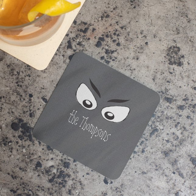 Porta-copo Dia das Bruxas do Fantasma Negro e Branco (Halloween party paper coaster.)