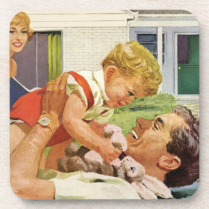 Porta-copo Dia dos Pais Vintage, Família Feliz nos Subúrbios