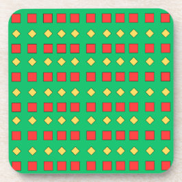 Porta-copo Diamantes Amarelos e Quadrados Vermelhos em Verde