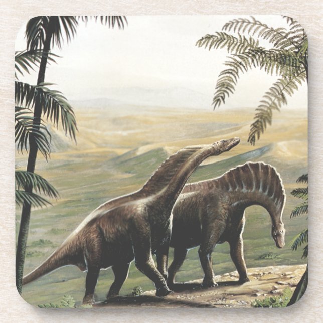 Porta-copo Dinossauros Vintage, Amargasaurus com Palmeiras (Frente)