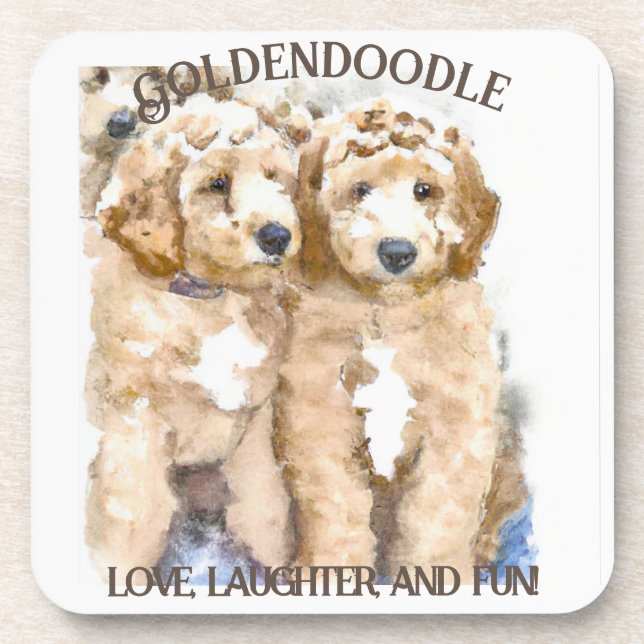 Porta-copo Diversão com cão Goldendoodle (Frente)