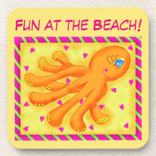 Porta-copo Diversão em Laranja Amarelo Octopus Whimsy Beach