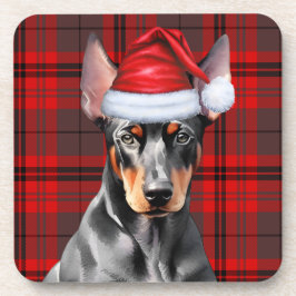 Porta-copo Doberman Pinscher com Xadrez Vermelho de Férias