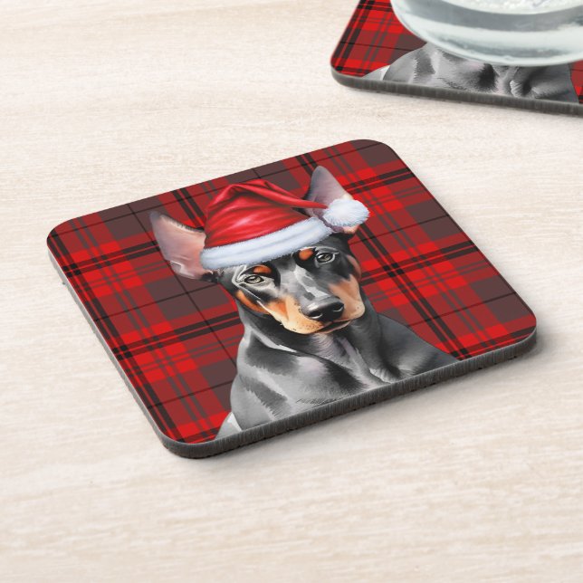 Porta-copo Doberman Pinscher with Seasonal Red Holiday Plaid (Left Side)