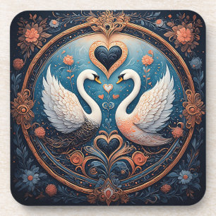 Porta-copo Dois Cisnes com Desenho Floral e Ornamentado