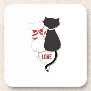 Porta-copo Dois Gatos Apaixonados, Vermelho, Preto, Corações